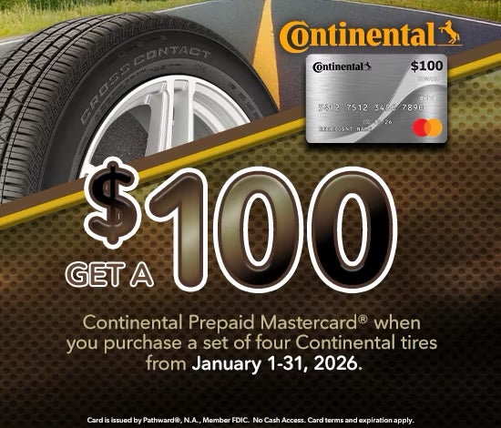 Get $100 Back on A Purchase of 4 Qualifying Continental Tires